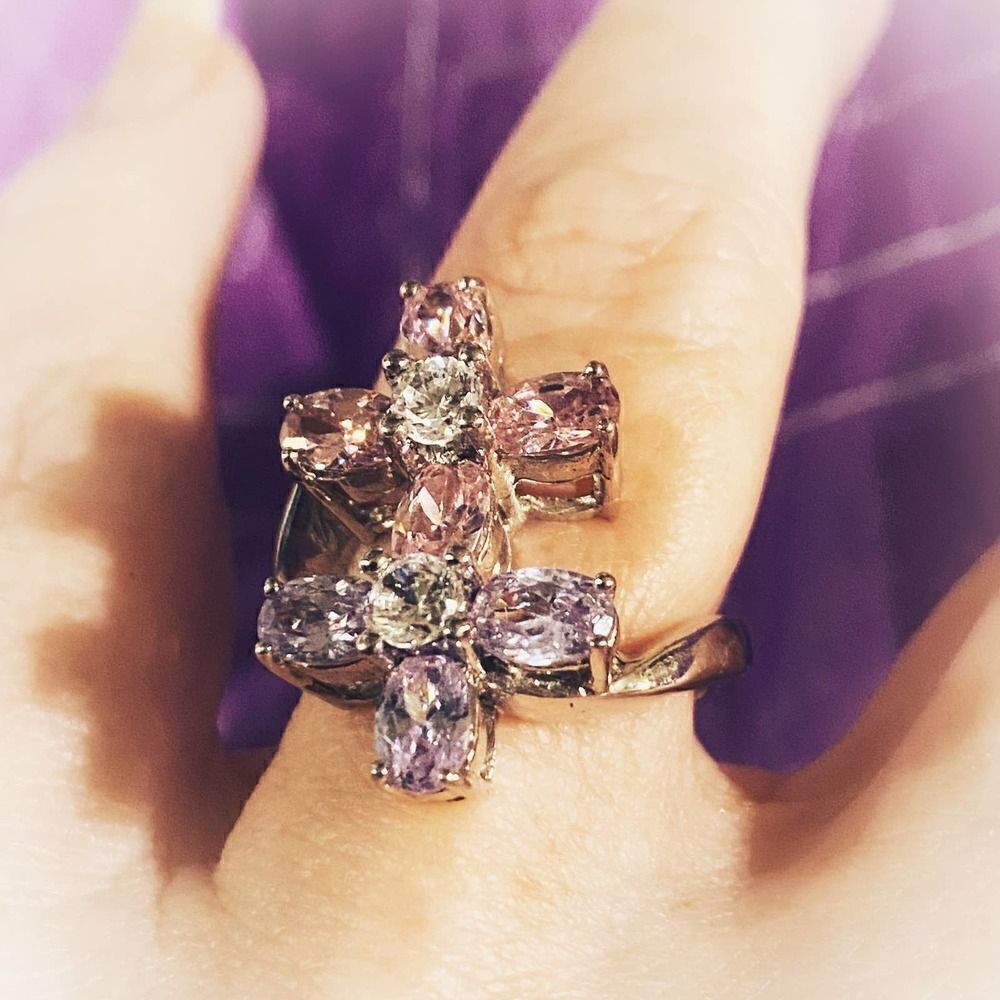 Double Flower Cz Heavy Sterling Silver Ring 2009 Era
